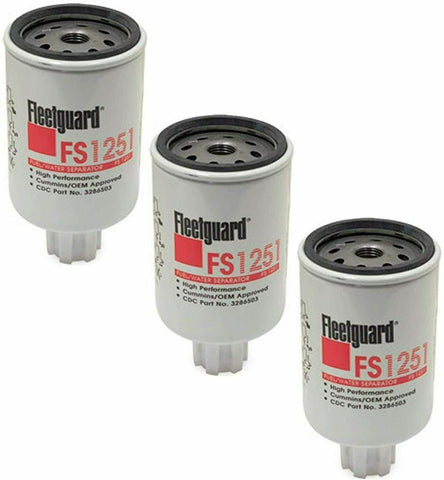 FS1251 Fleetguard Cummins Fuel Filter/Water Separator (Pack of 3)