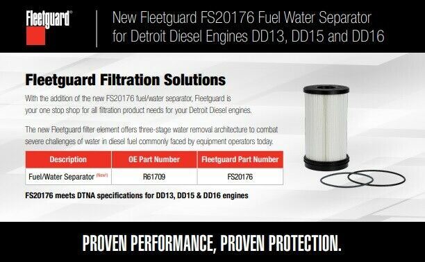 Fleetguard FS20176 Fuel/Water Separator DDE R61709 (Pack of 2 ...